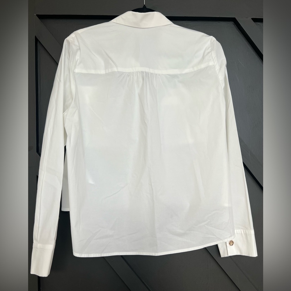 Maje Carlita Cropped Cotton Shirt in White, Size M (2) - Picture 13 of 15